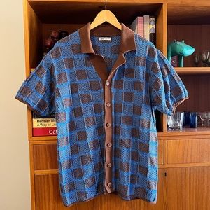 Blue/Brown crochet shirt
